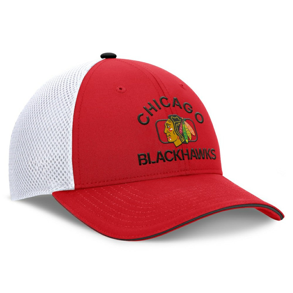 NHL Red/White Chicago Blackhawks Fanatics Authentic Pro Rink Adjustable Trucker Hat