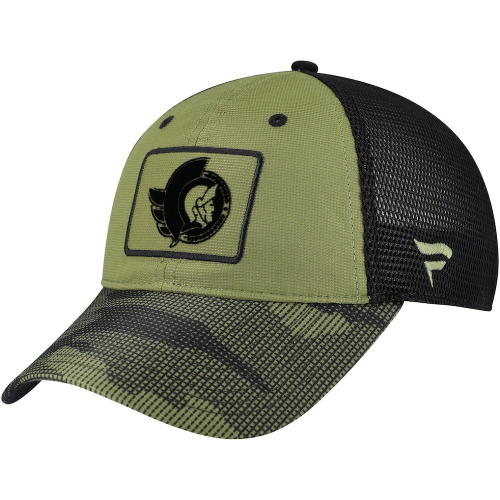NHL Olive Ottawa Senators Fanatics Military Appreciation Trucker Adjustable Hat