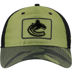 NHL Olive Vancouver Canucks Fanatics Military Appreciation Trucker Adjustable Hat