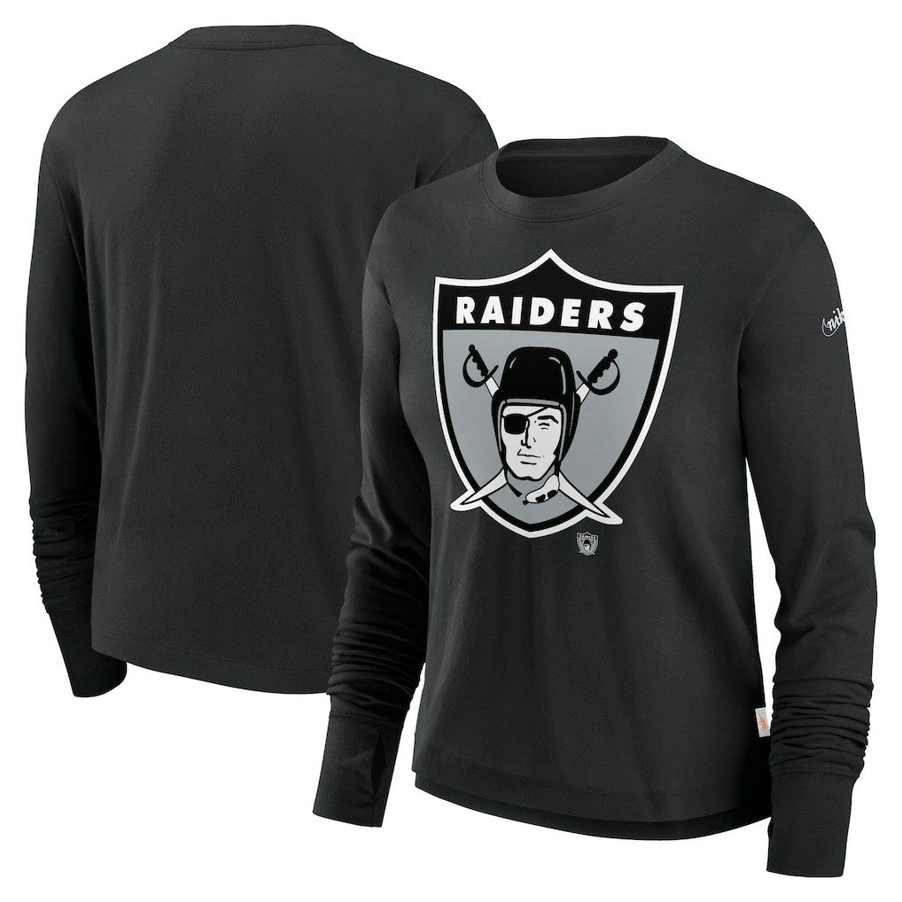 Women's Large Logo Cropped Long Sleeve Fashion T-Shirt - Las Vegas Raiders
