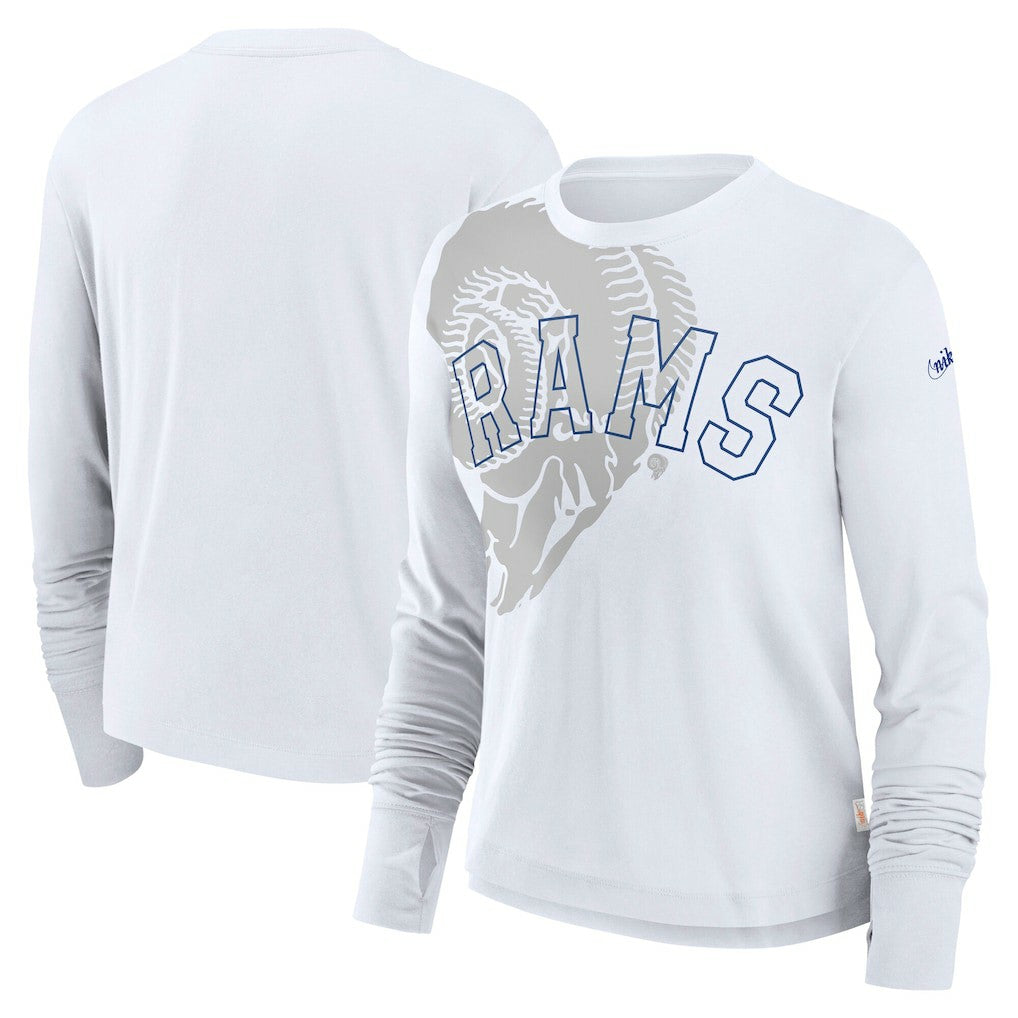 Women's Layered Logo Cropped Long Sleeve Fashion T-Shirt - Los Angeles Rams