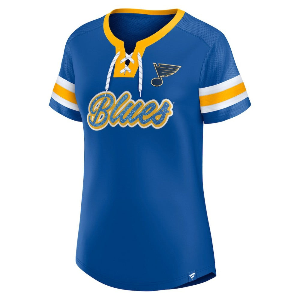 NHL Blue St. Louis Blues Fanatics Women's Iconic Athena Lace-Up T-Shirt