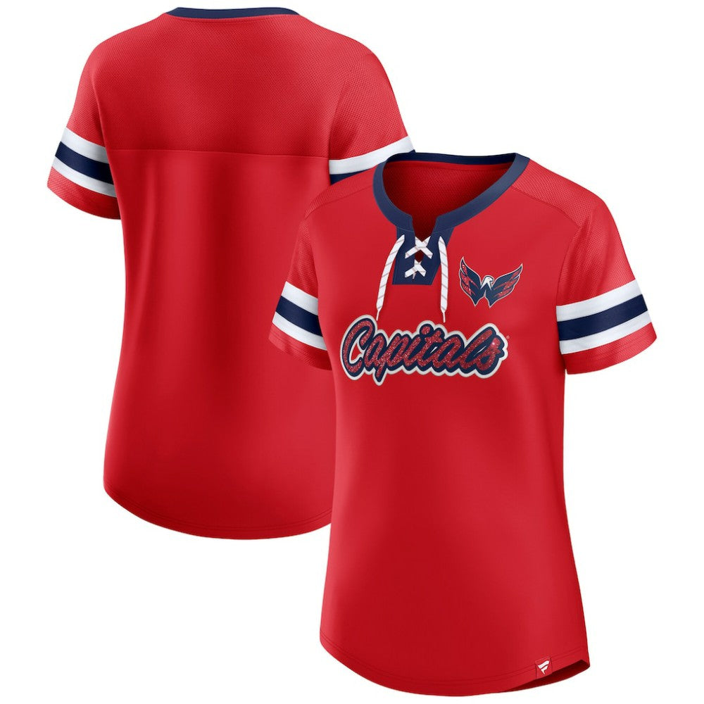 NHL Red Washington Capitals Fanatics Women's Iconic Athena Lace-Up T-Shirt