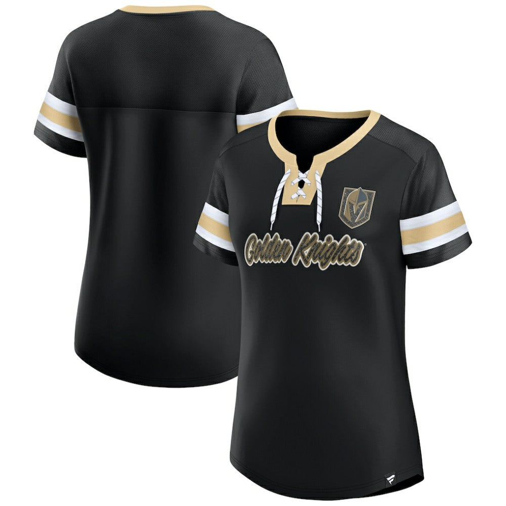 NHL Black Vegas Golden Knights Fanatics Women's Iconic Athena Lace-Up T-Shirt