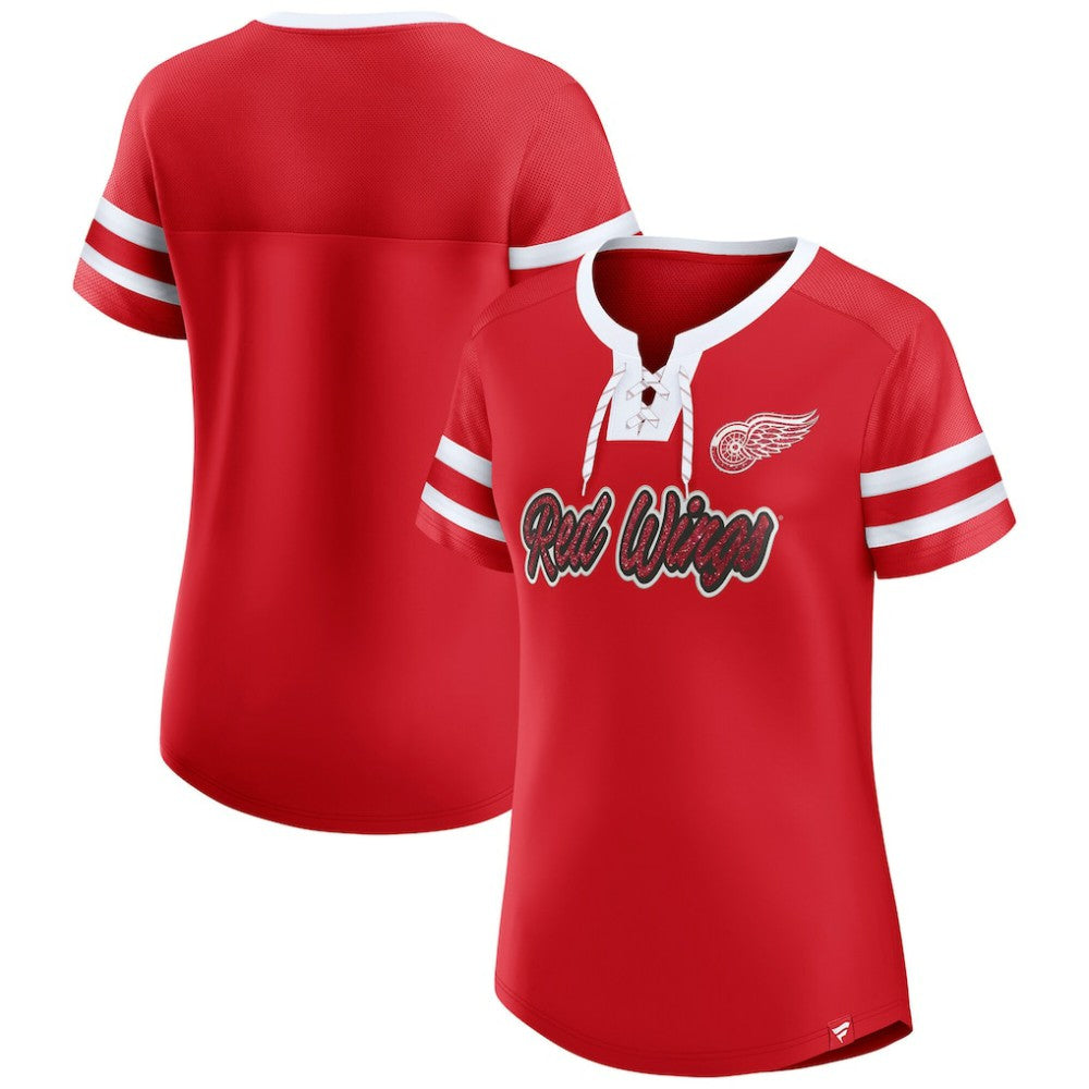 NHL Red Detroit Red Wings Fanatics Women's Iconic Athena Lace-Up T-Shirt