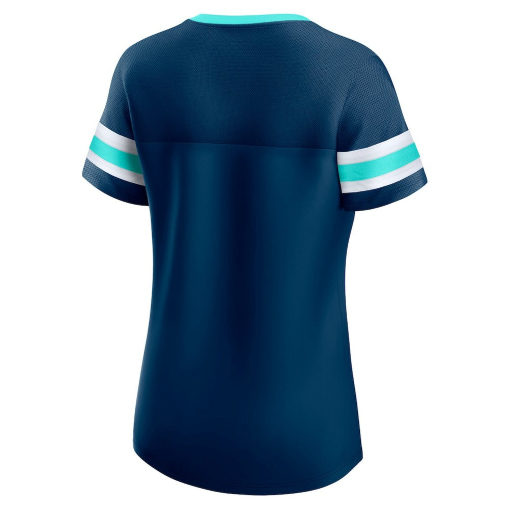 NHL Deep Sea Blue Seattle Kraken Fanatics Women's Iconic Athena Lace-Up T-Shirt