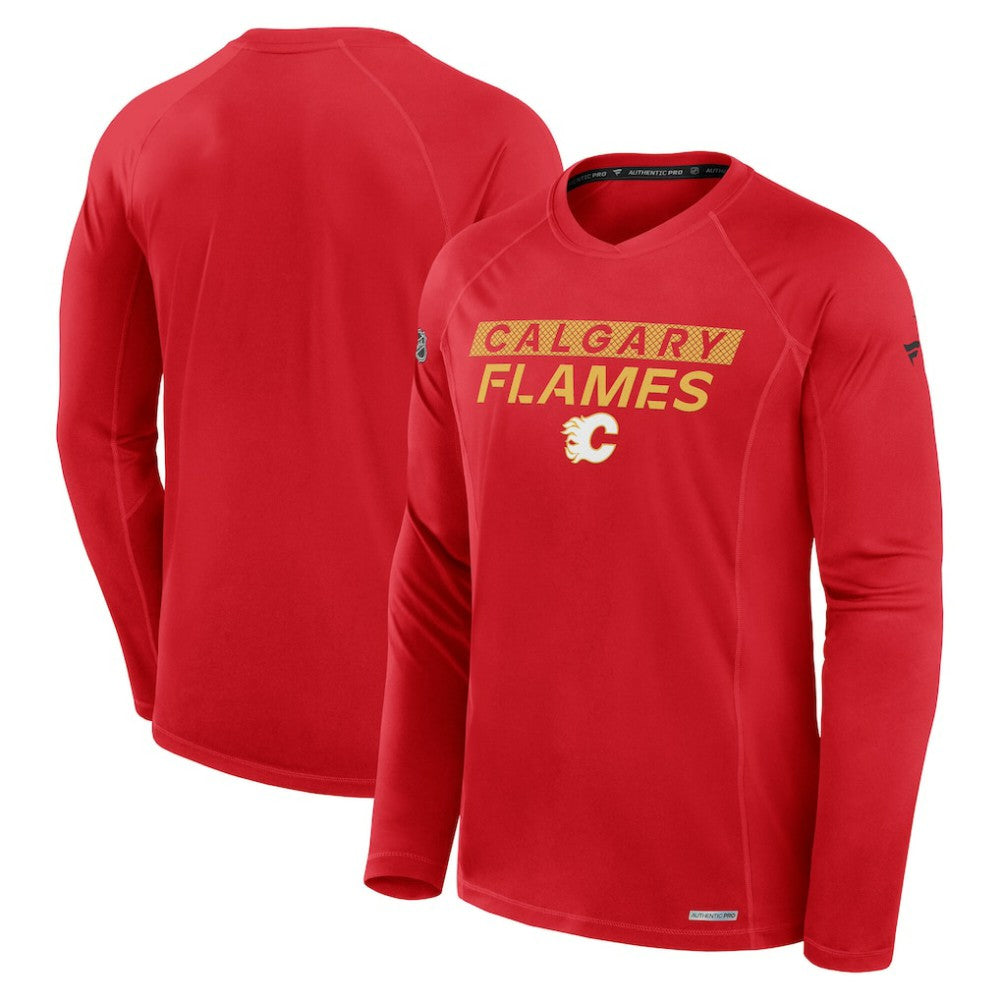 NHL Red Calgary Flames Fanatics Authentic Pro Rink Tech Raglan Long Sleeve T-Shirt