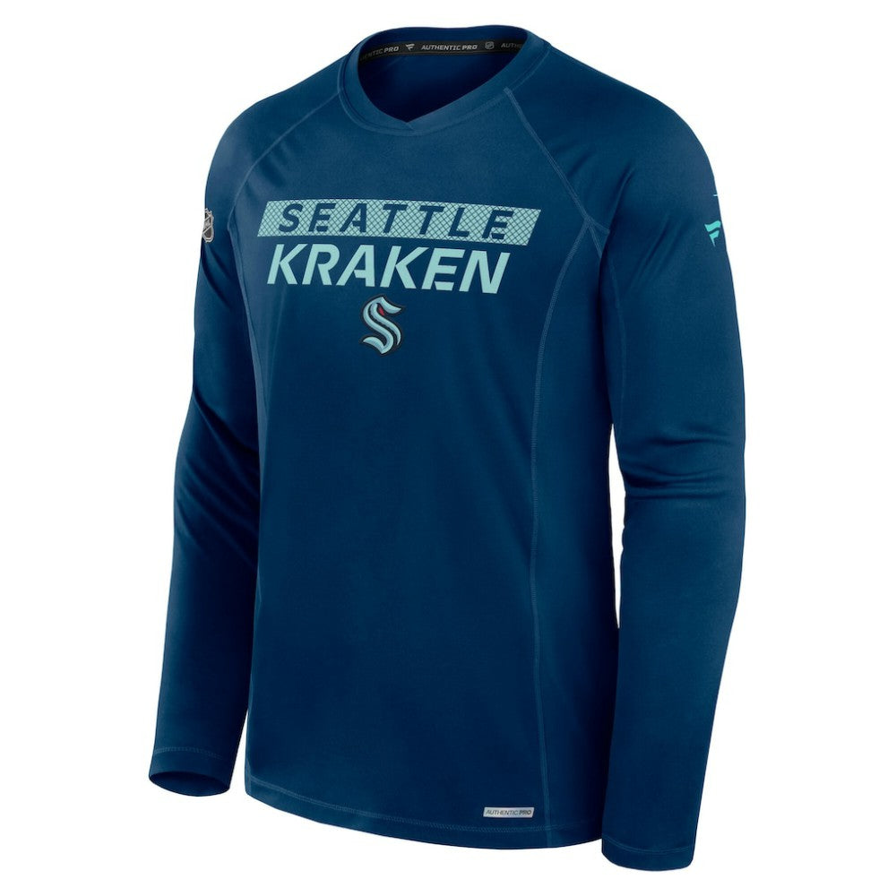 NHL Deep Sea Blue Seattle Kraken Fanatics Authentic Pro Rink Tech Raglan Long Sleeve T-Shirt