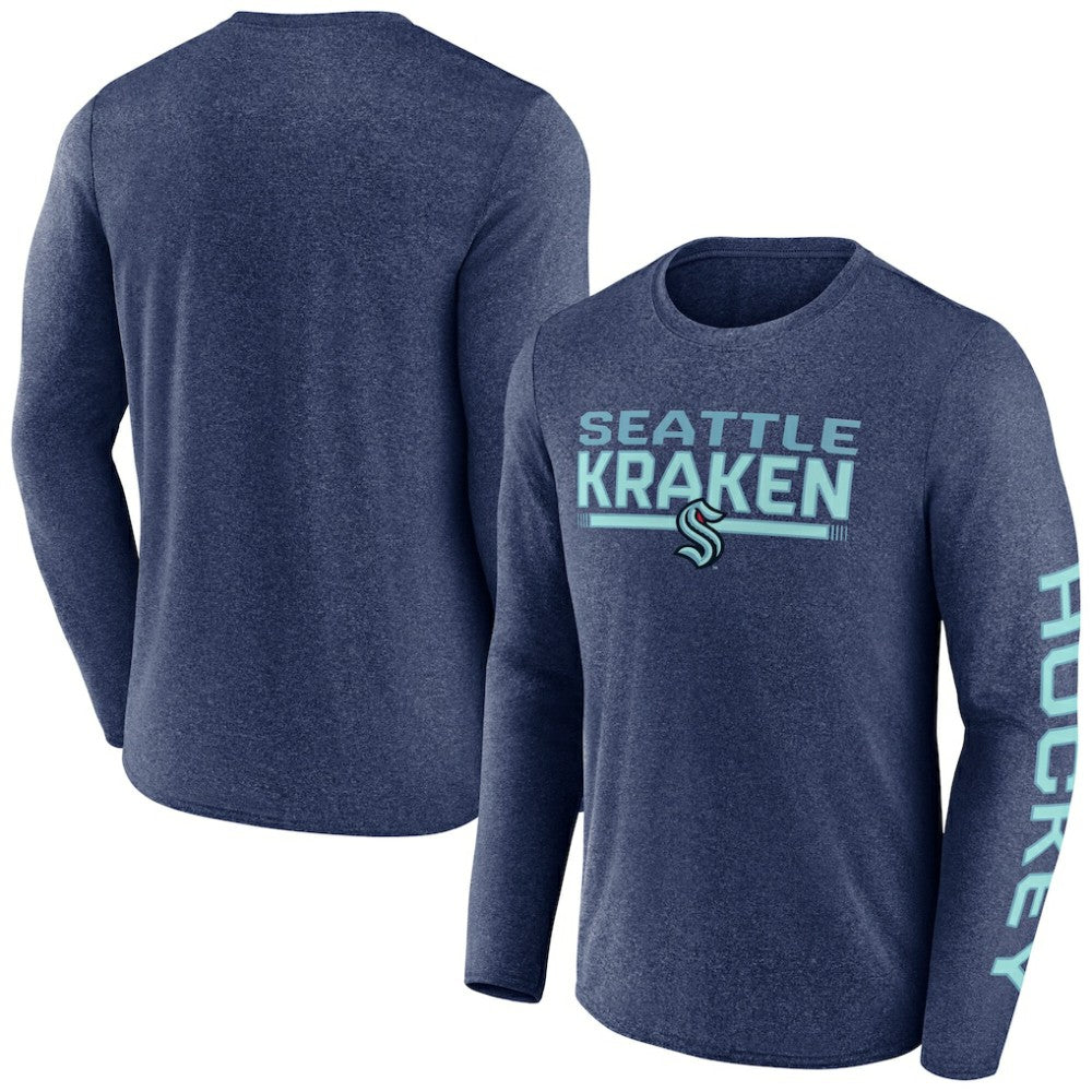 NHL Heather Deep Sea Blue Seattle Kraken Fanatics Sweep Iconic Synthetic Long Sleeve T-Shirt