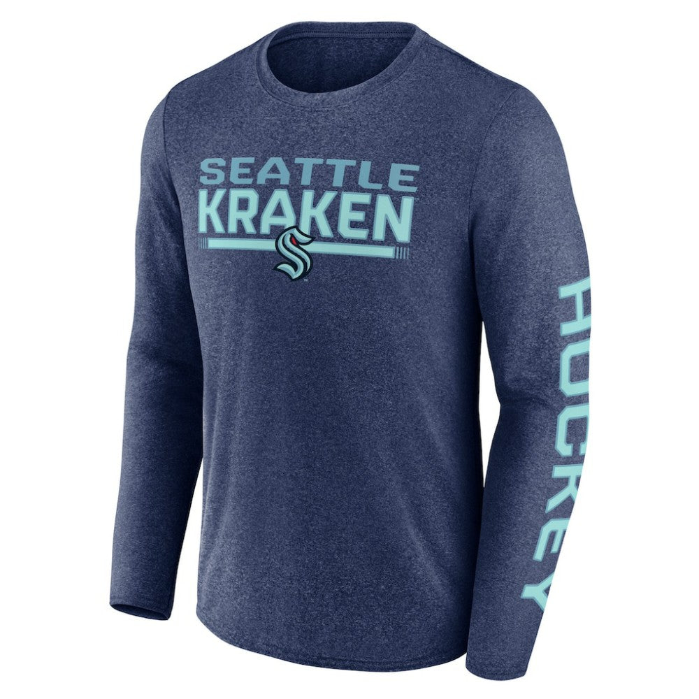 NHL Heather Deep Sea Blue Seattle Kraken Fanatics Sweep Iconic Synthetic Long Sleeve T-Shirt