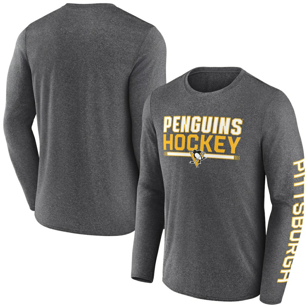 NHL Heather Charcoal Pittsburgh Penguins Fanatics Sweep Iconic Synthetic Long Sleeve T-Shirt