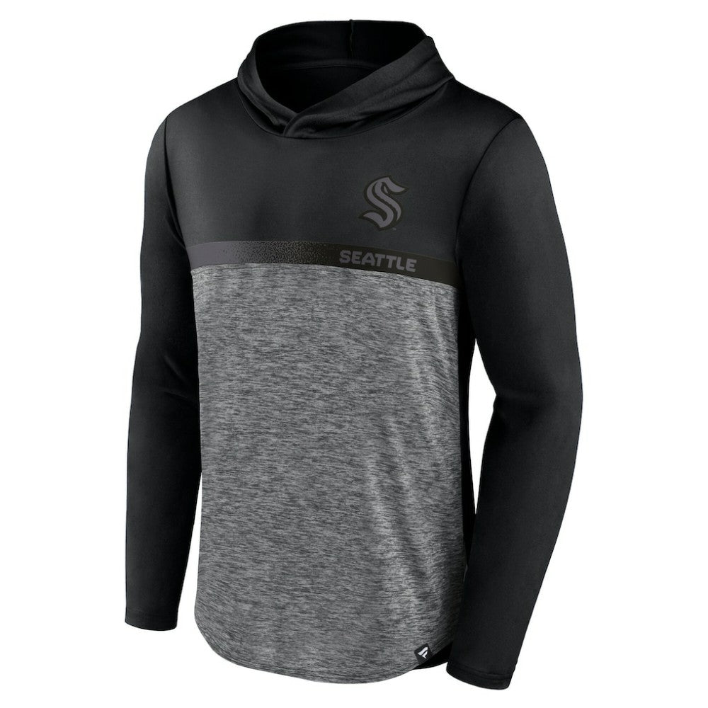 NHL Black/Heather Charcoal Seattle Kraken Fanatics Iconic Defender Pullover Hoodie