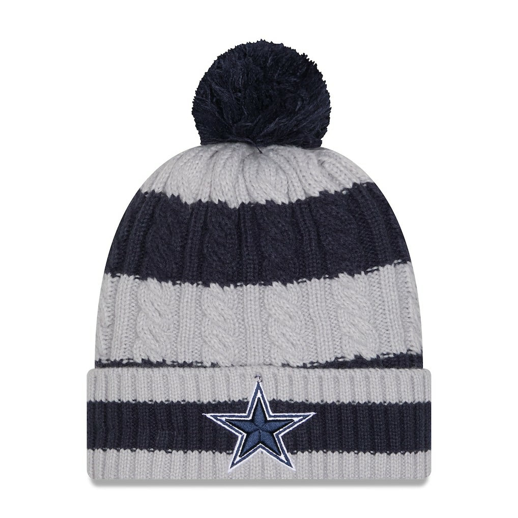 Women's Braided Cuffed Knit Hat with Pom - Dallas Cowboys
