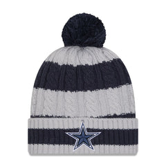 Women's Braided Cuffed Knit Hat with Pom - Dallas Cowboys