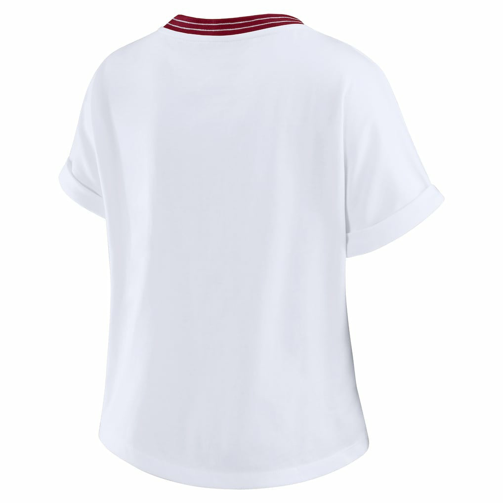 WEAR by Erin Andrews Women's Cropped Center Stripe Dolman T-Shirt - Washington Commanders