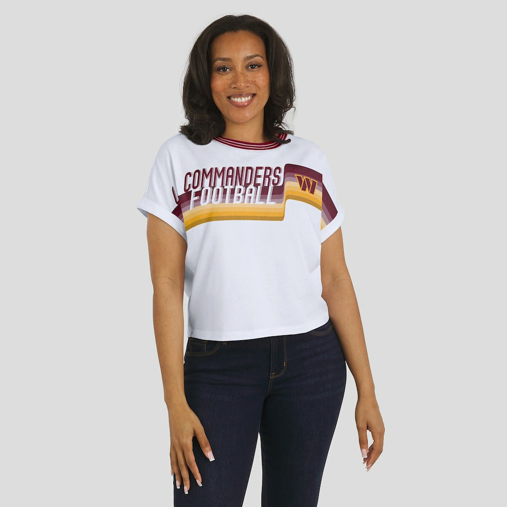 WEAR by Erin Andrews Women's Cropped Center Stripe Dolman T-Shirt - Washington Commanders