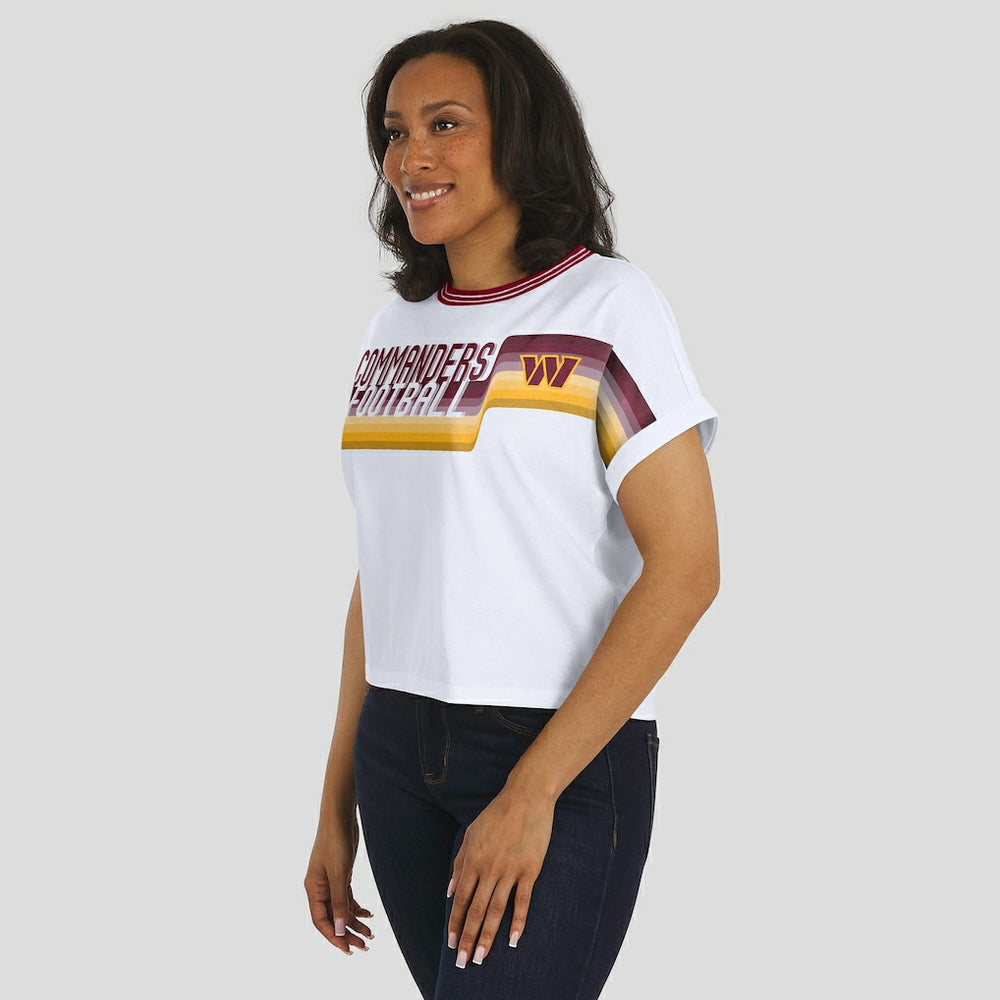 WEAR by Erin Andrews Women's Cropped Center Stripe Dolman T-Shirt - Washington Commanders