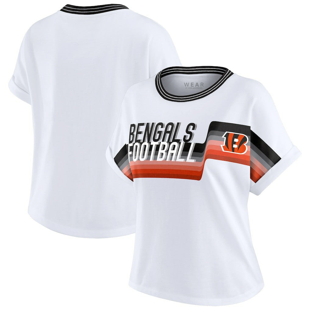 WEAR by Erin Andrews Women's Cropped Center Stripe Dolman T-Shirt - Cincinnati Bengals