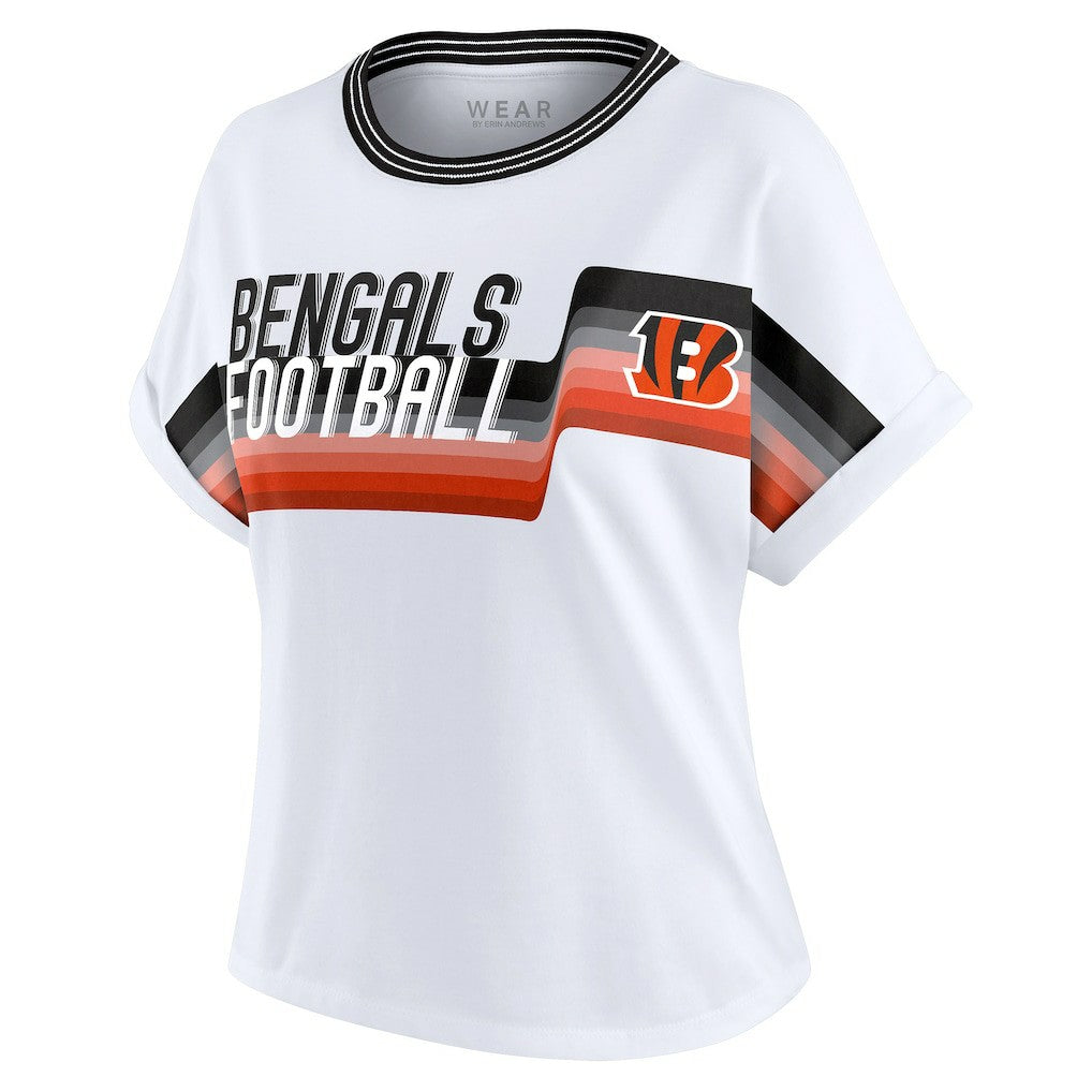 WEAR by Erin Andrews Women's Cropped Center Stripe Dolman T-Shirt - Cincinnati Bengals
