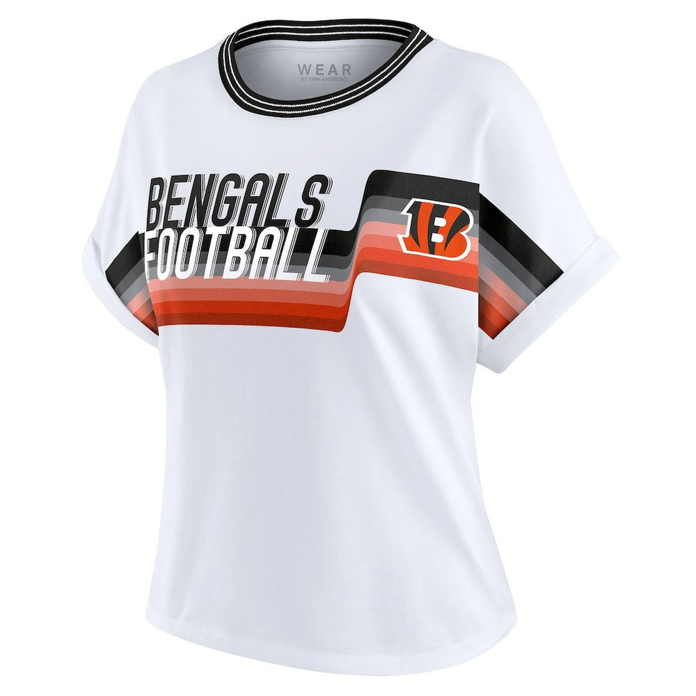 WEAR by Erin Andrews Women's Cropped Center Stripe Dolman T-Shirt - Cincinnati Bengals