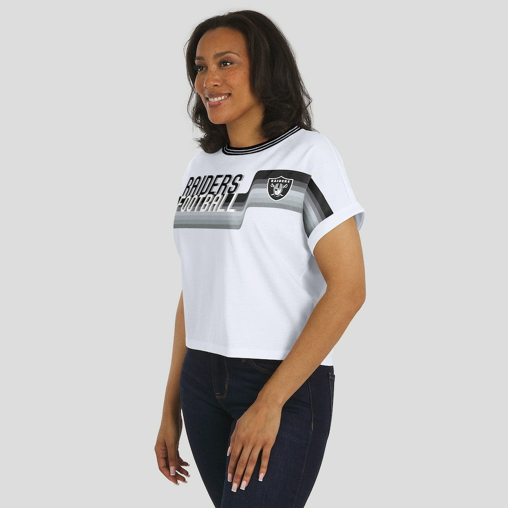 WEAR by Erin Andrews Women's Cropped Center Stripe Dolman T-Shirt - Las Vegas Raiders