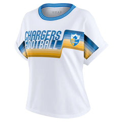 WEAR by Erin Andrews Women's Cropped Center Stripe Dolman T-Shirt - Los Angeles Chargers