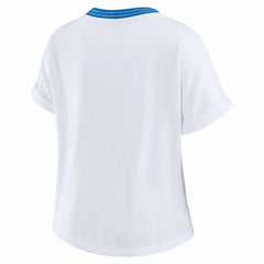 WEAR by Erin Andrews Women's Cropped Center Stripe Dolman T-Shirt - Los Angeles Chargers