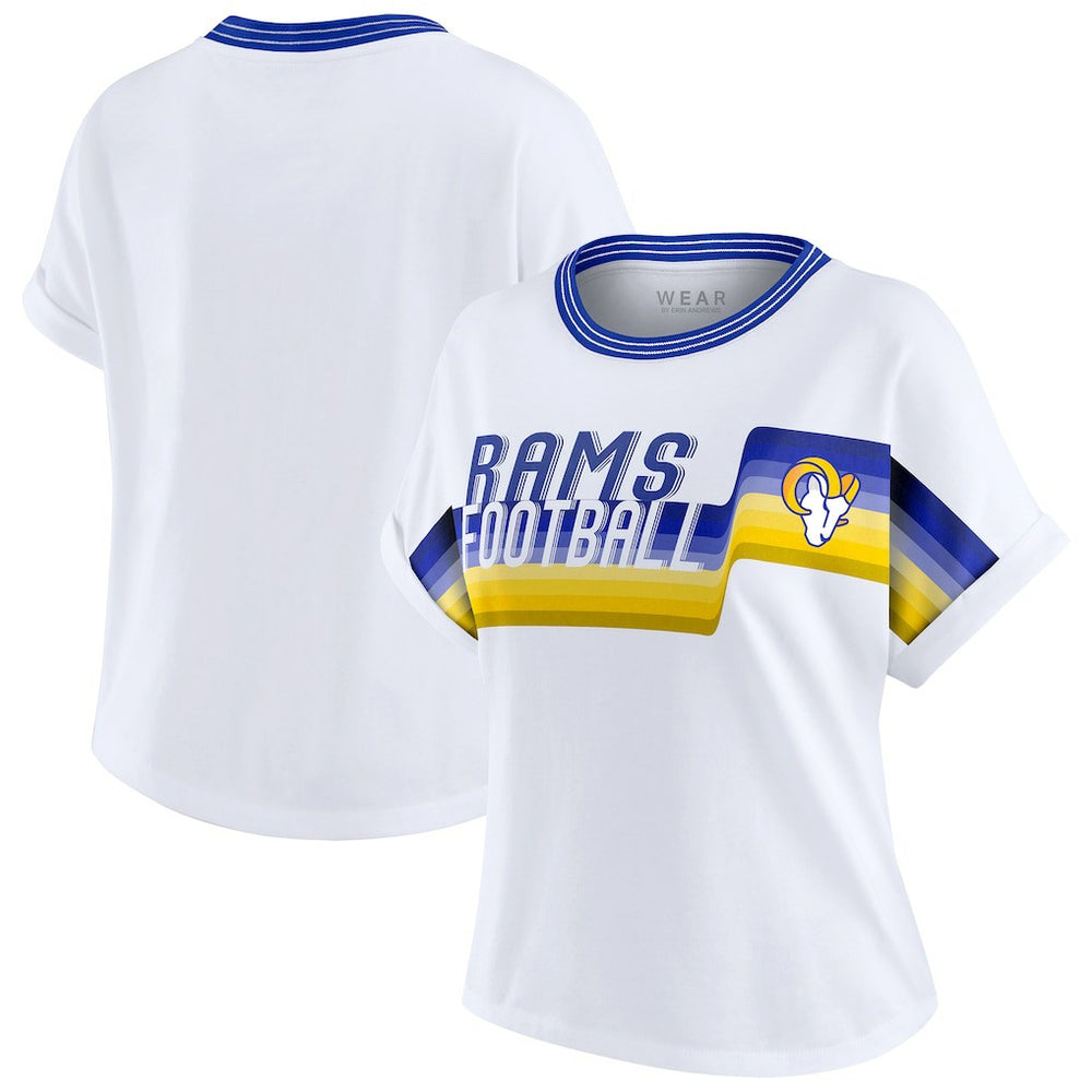 WEAR by Erin Andrews Women's Cropped Center Stripe Dolman T-Shirt - Los Angeles Rams