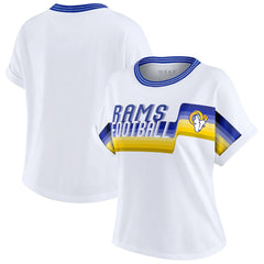 WEAR by Erin Andrews Women's Cropped Center Stripe Dolman T-Shirt - Los Angeles Rams