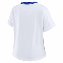 WEAR by Erin Andrews Women's Cropped Center Stripe Dolman T-Shirt - Los Angeles Rams