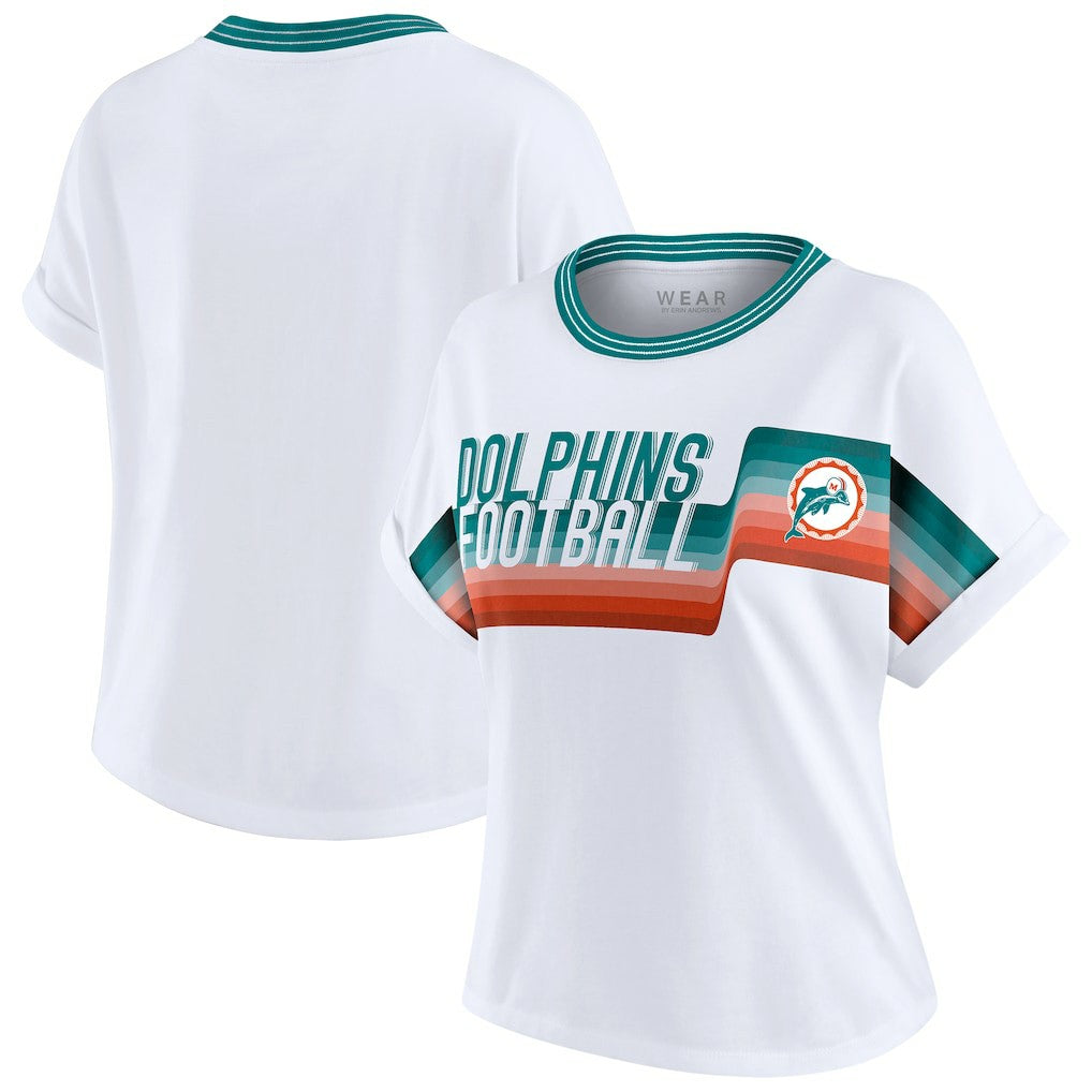 WEAR by Erin Andrews Women's Cropped Center Stripe Dolman T-Shirt - Miami Dolphins