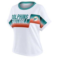 WEAR by Erin Andrews Women's Cropped Center Stripe Dolman T-Shirt - Miami Dolphins