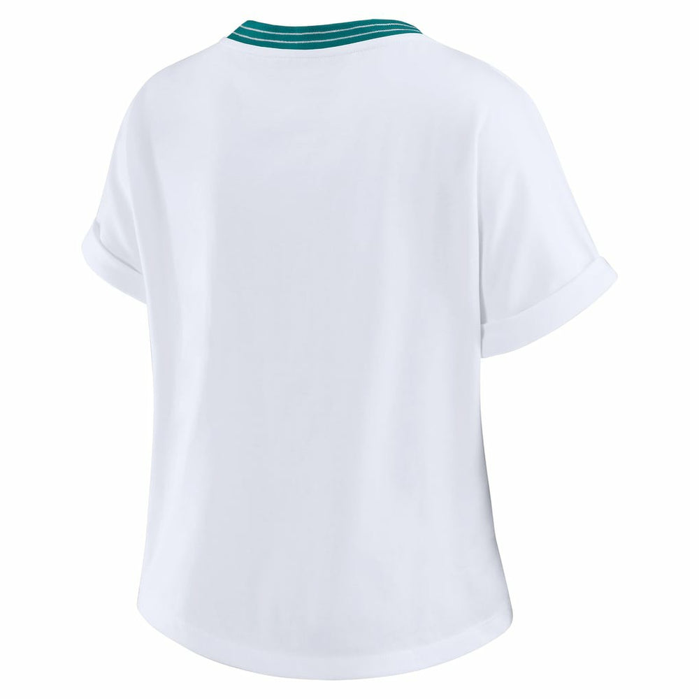 WEAR by Erin Andrews Women's Cropped Center Stripe Dolman T-Shirt - Miami Dolphins