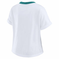 WEAR by Erin Andrews Women's Cropped Center Stripe Dolman T-Shirt - Miami Dolphins