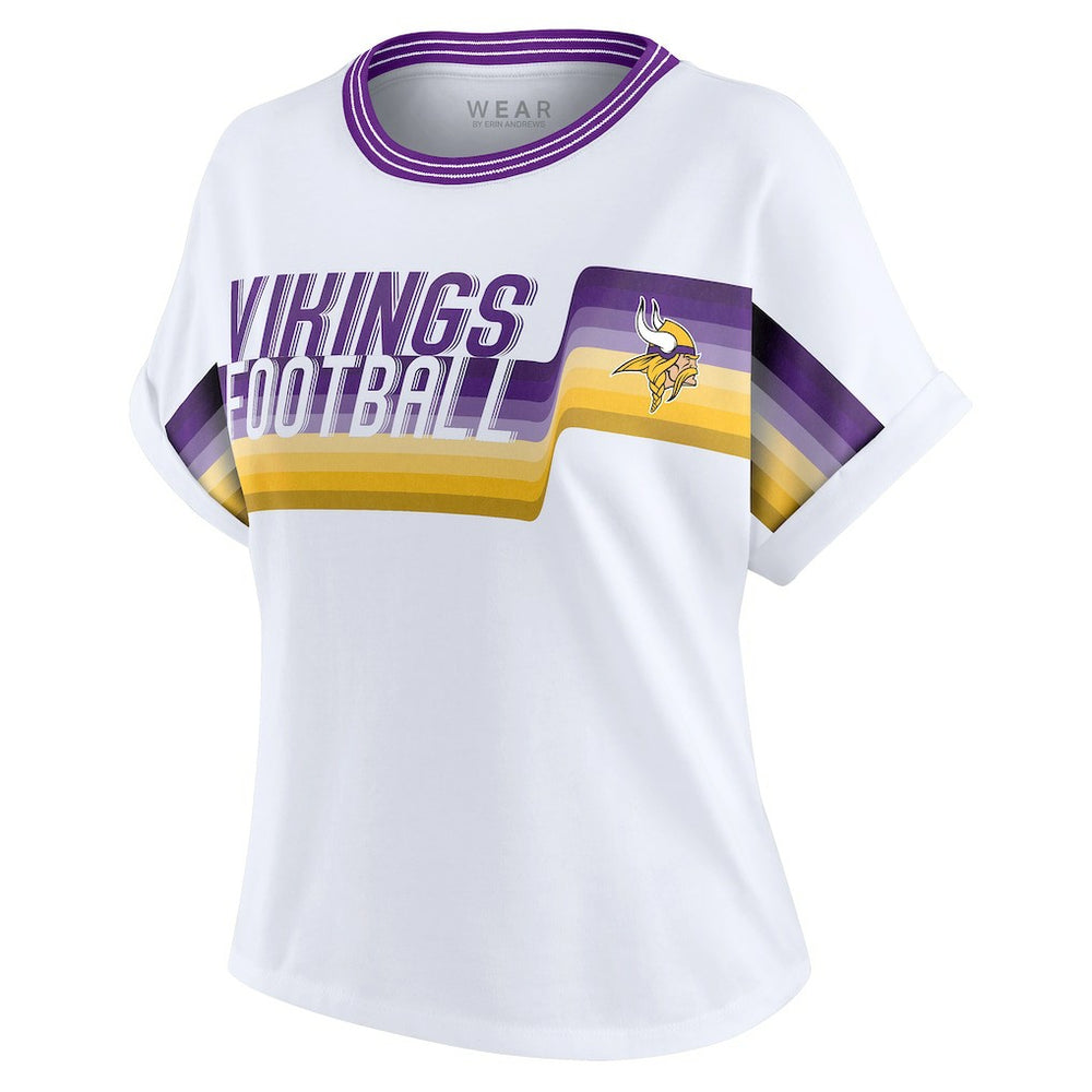 WEAR by Erin Andrews Women's Cropped Center Stripe Dolman T-Shirt - Minnesota Vikings