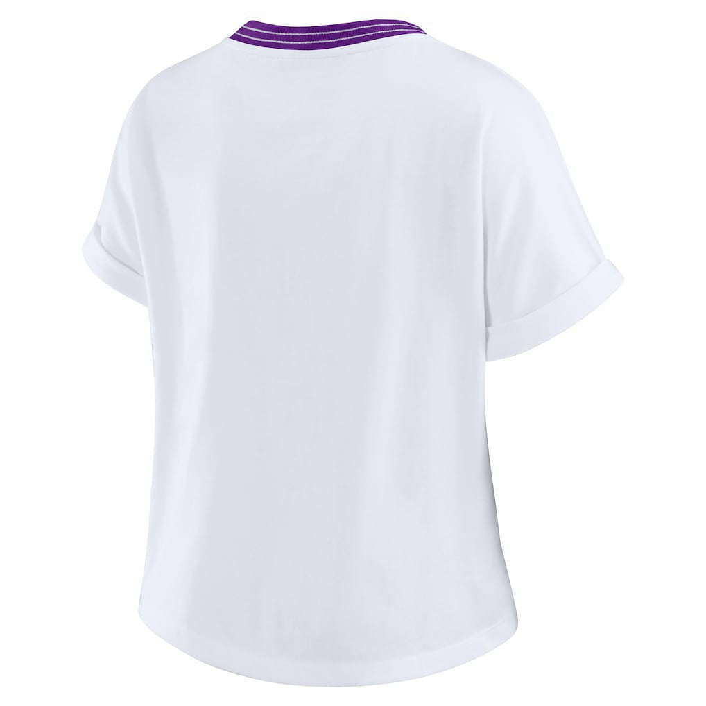 WEAR by Erin Andrews Women's Cropped Center Stripe Dolman T-Shirt - Minnesota Vikings