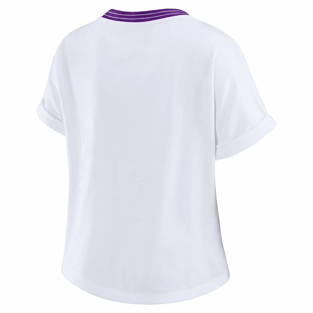 WEAR by Erin Andrews Women's Cropped Center Stripe Dolman T-Shirt - Minnesota Vikings