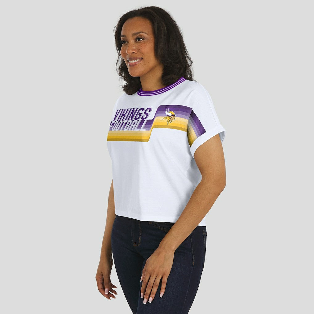 WEAR by Erin Andrews Women's Cropped Center Stripe Dolman T-Shirt - Minnesota Vikings