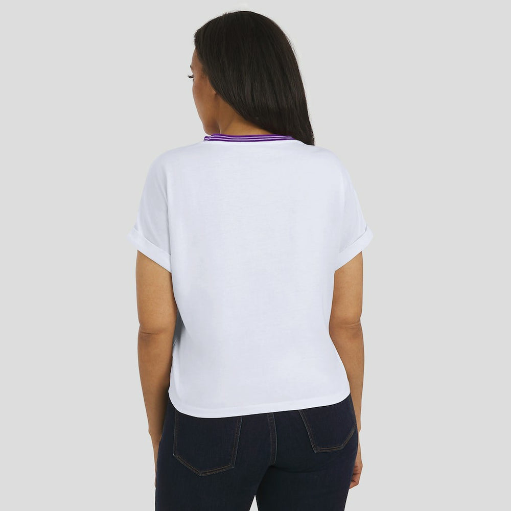 WEAR by Erin Andrews Women's Cropped Center Stripe Dolman T-Shirt - Minnesota Vikings