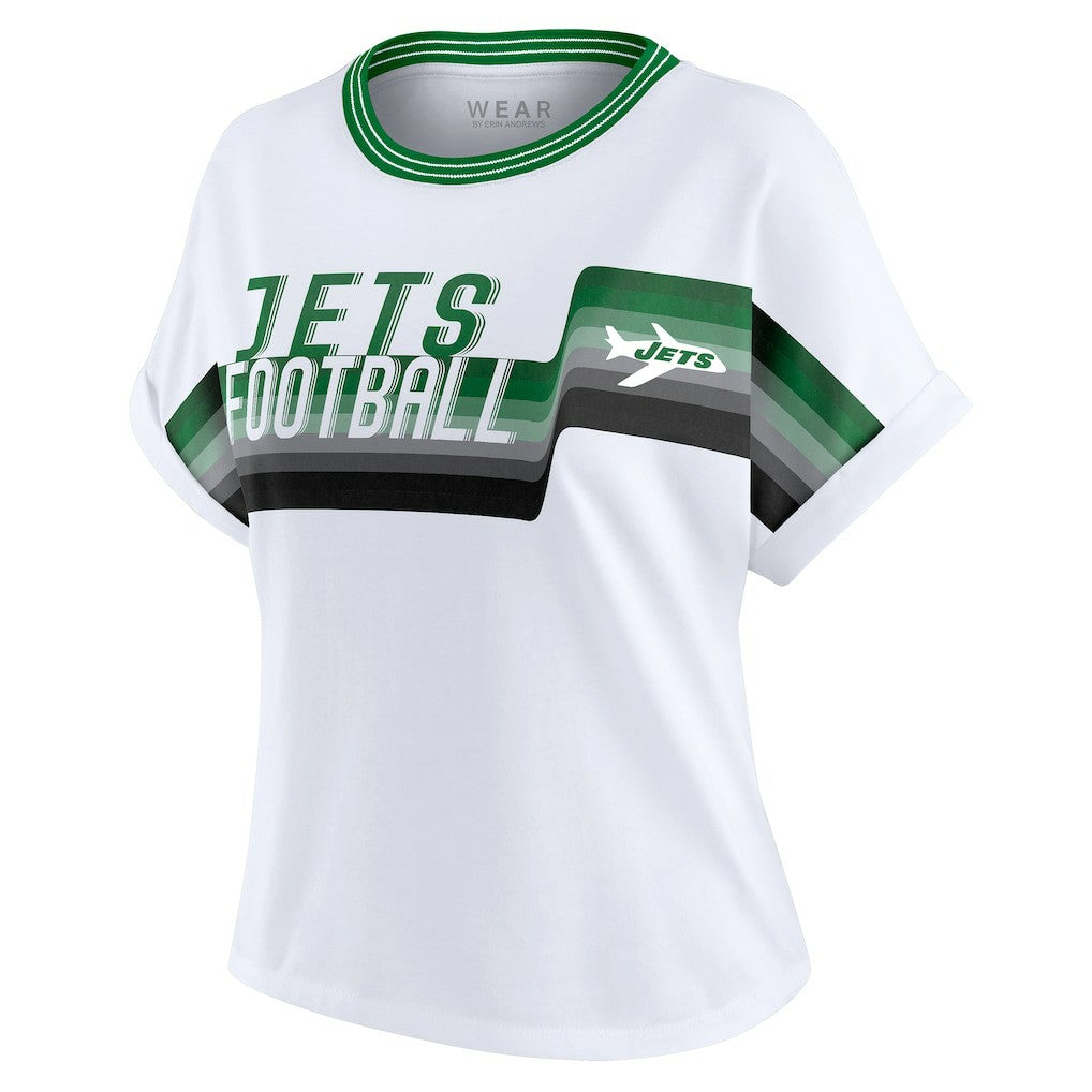 WEAR by Erin Andrews Women's Cropped Center Stripe Dolman T-Shirt - New York Jets