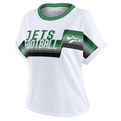 WEAR by Erin Andrews Women's Cropped Center Stripe Dolman T-Shirt - New York Jets