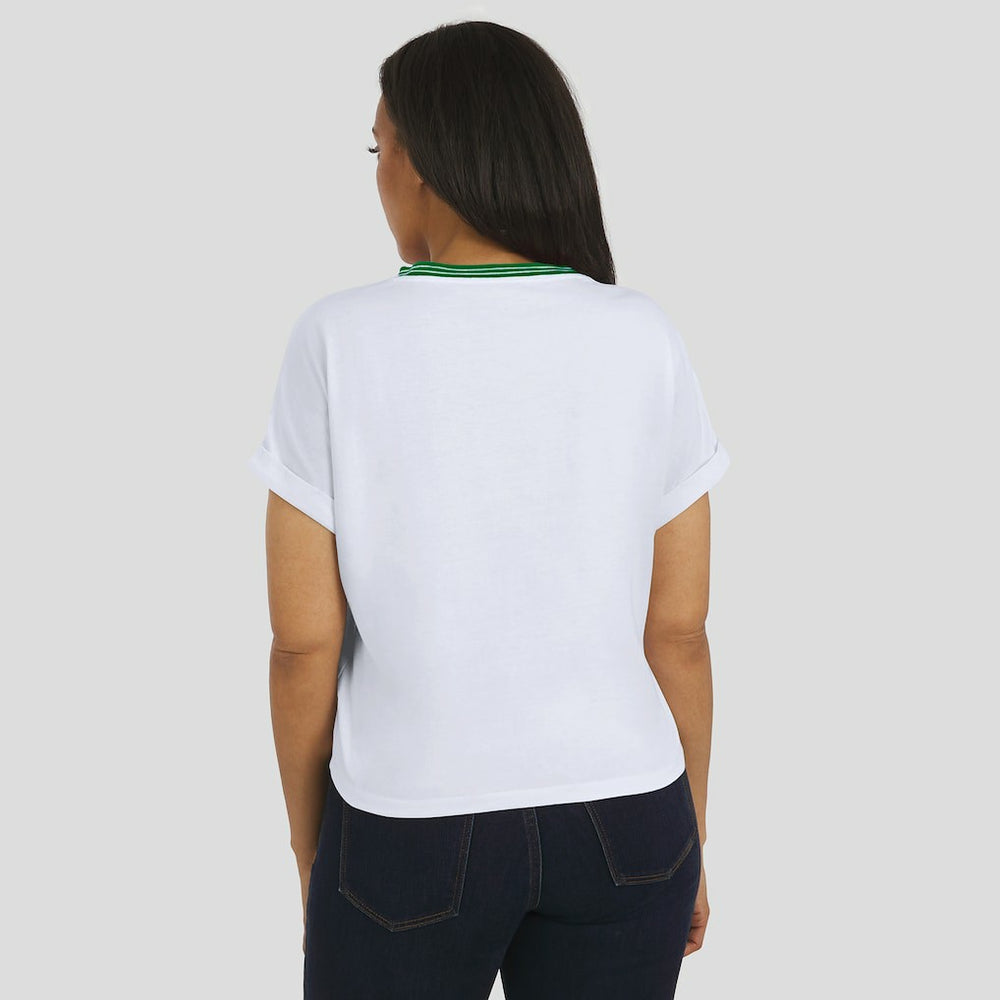 WEAR by Erin Andrews Women's Cropped Center Stripe Dolman T-Shirt - New York Jets