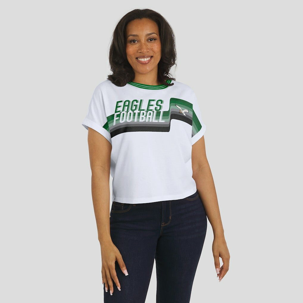 WEAR by Erin Andrews Women's Cropped Center Stripe Dolman T-Shirt - Philadelphia Eagles