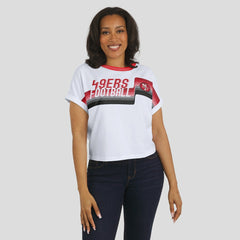 WEAR by Erin Andrews Women's Cropped Center Stripe Dolman T-Shirt - San Francisco 49ers