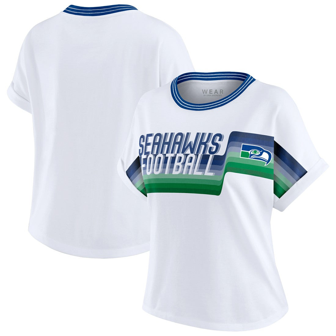 WEAR by Erin Andrews Women's Cropped Center Stripe Dolman T-Shirt - Seattle Seahawks