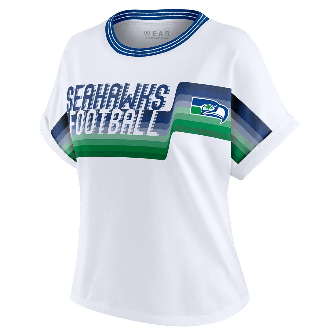 WEAR by Erin Andrews Women's Cropped Center Stripe Dolman T-Shirt - Seattle Seahawks
