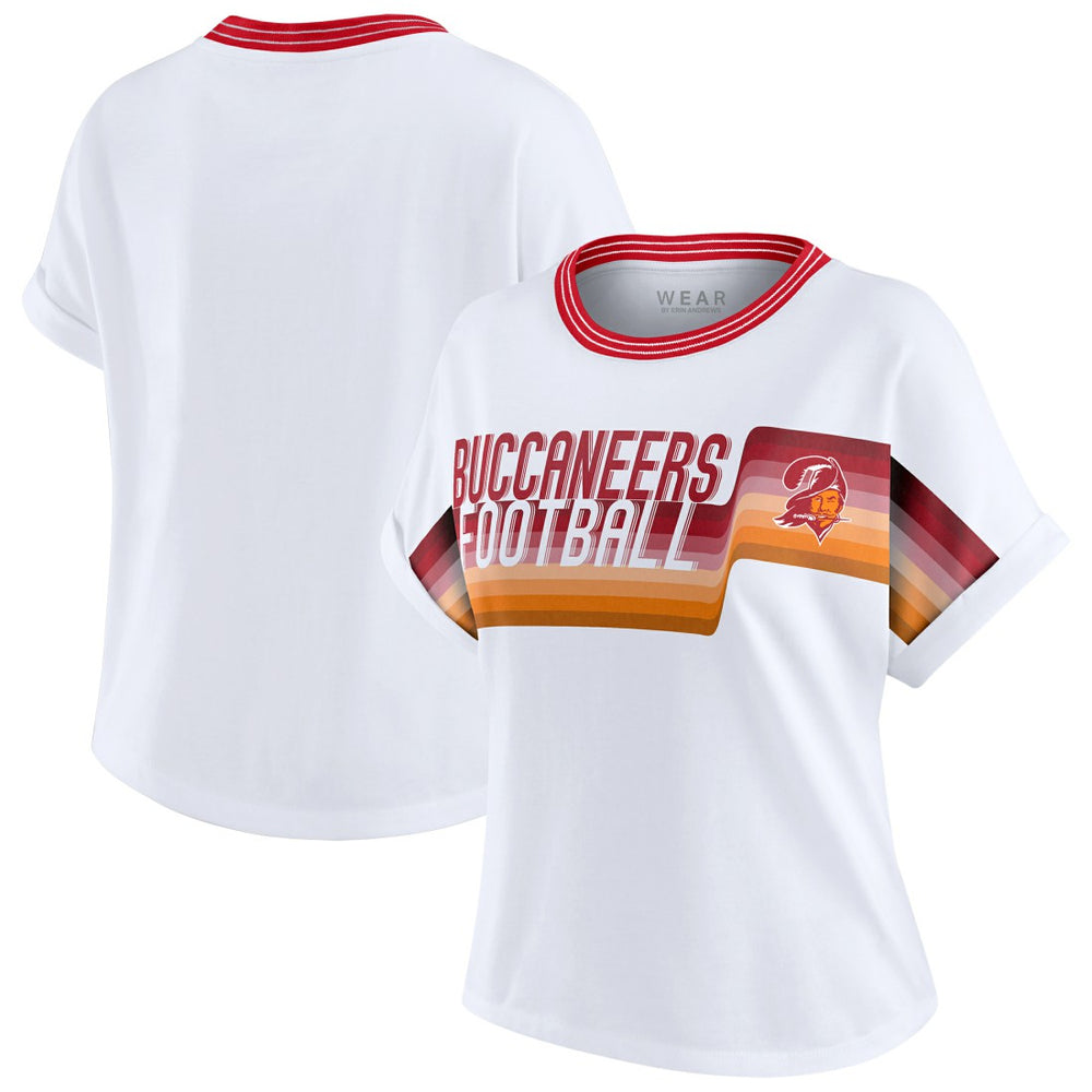 WEAR by Erin Andrews Women's Cropped Center Stripe Dolman T-Shirt - Tampa Bay Buccaneers