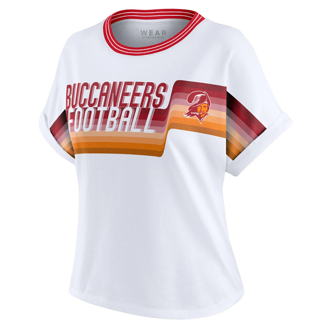 WEAR by Erin Andrews Women's Cropped Center Stripe Dolman T-Shirt - Tampa Bay Buccaneers