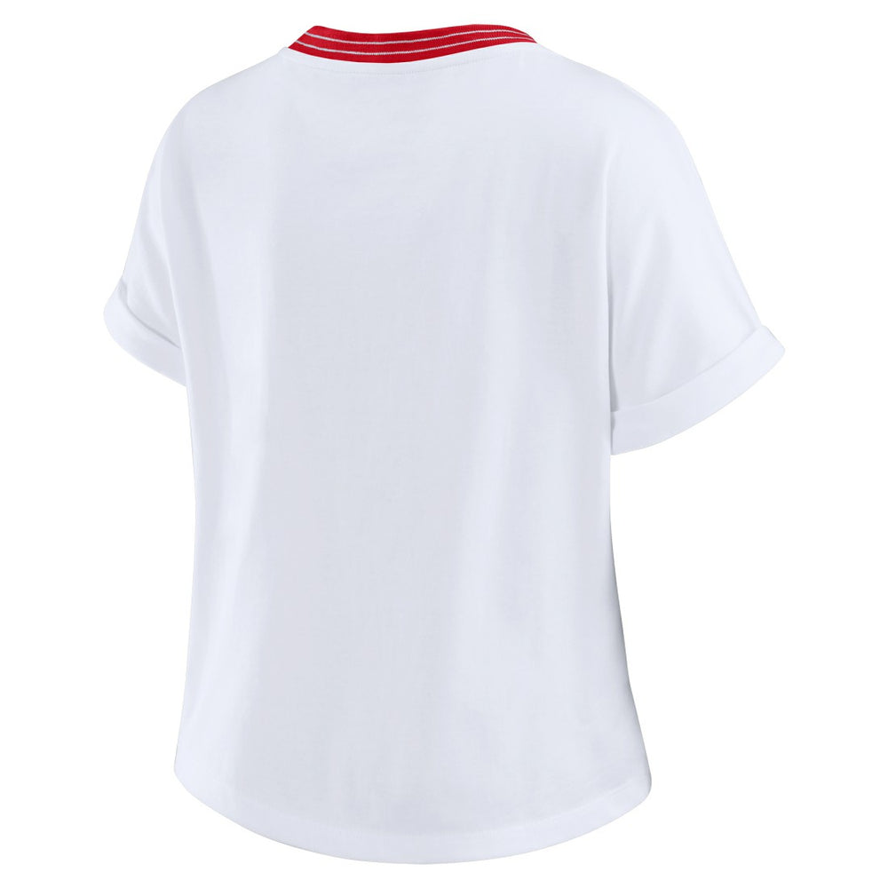 WEAR by Erin Andrews Women's Cropped Center Stripe Dolman T-Shirt - Tampa Bay Buccaneers