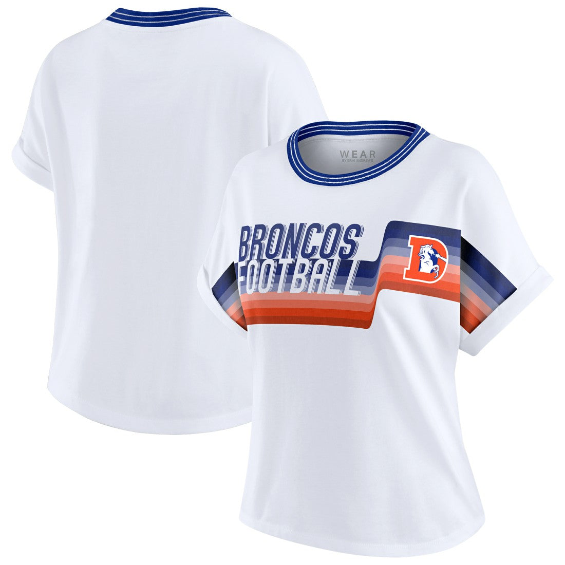 WEAR by Erin Andrews Women's Cropped Center Stripe Dolman T-Shirt - Denver Broncos